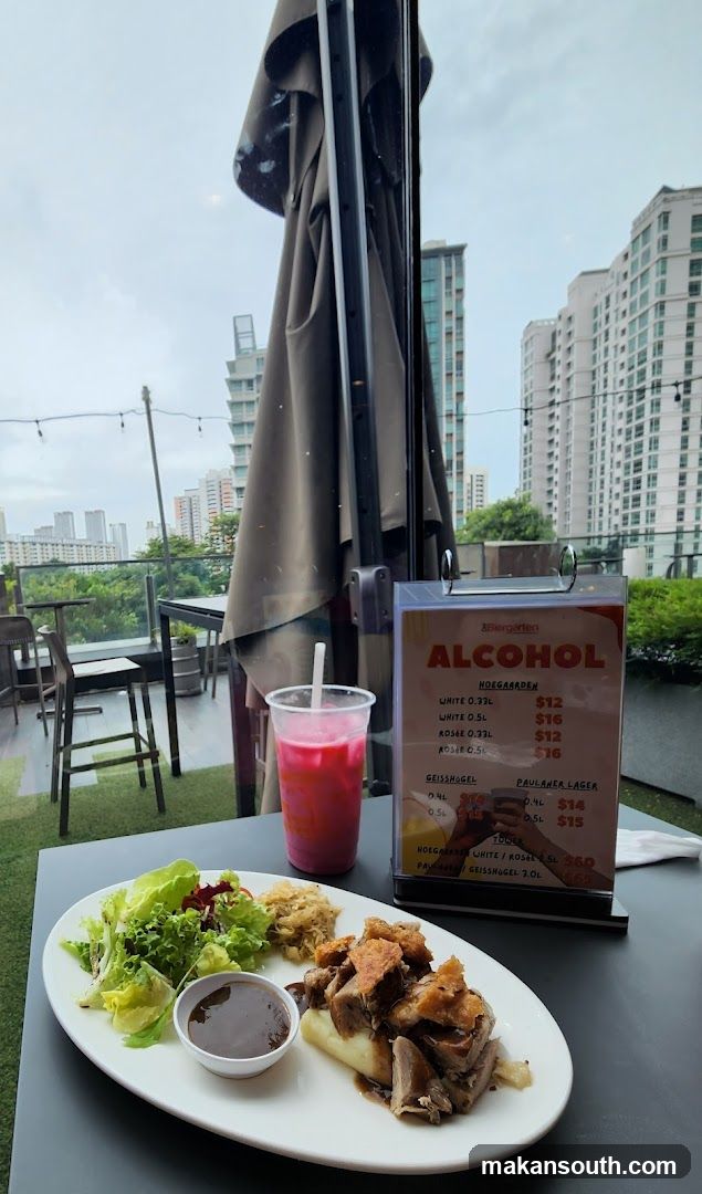 Outdoor Dining Scene with Food and Drink