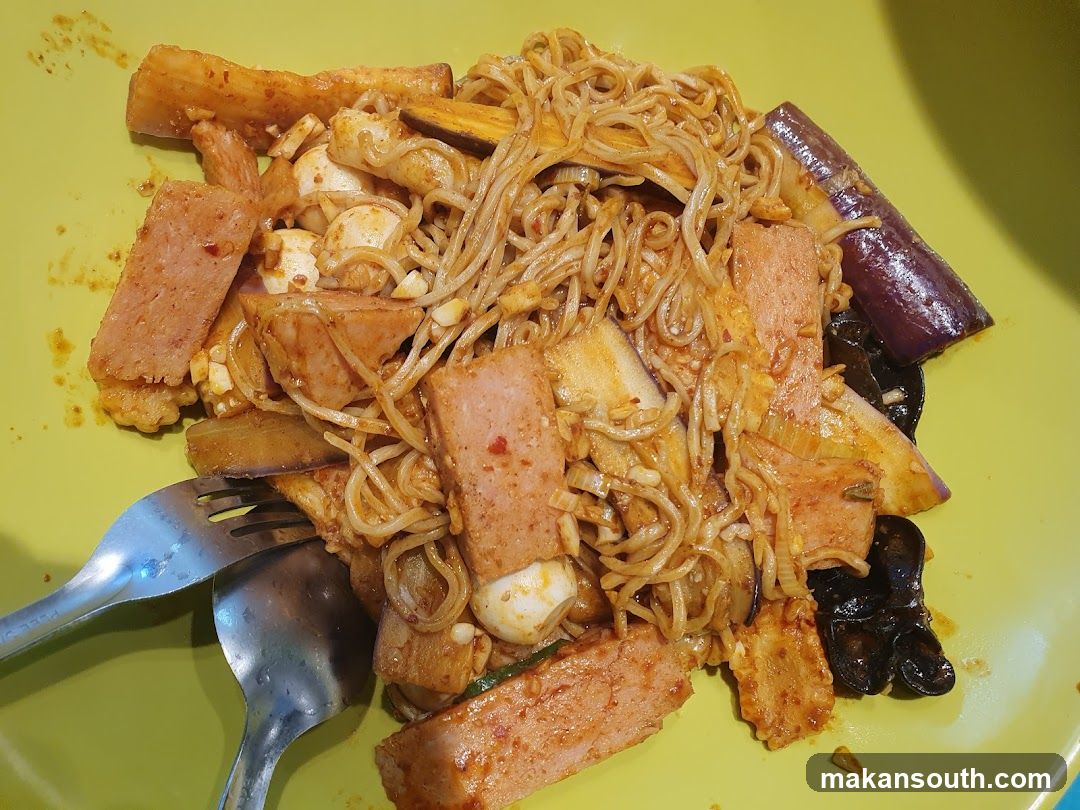 Spicy Noodle Dish with Spam and Eggplant