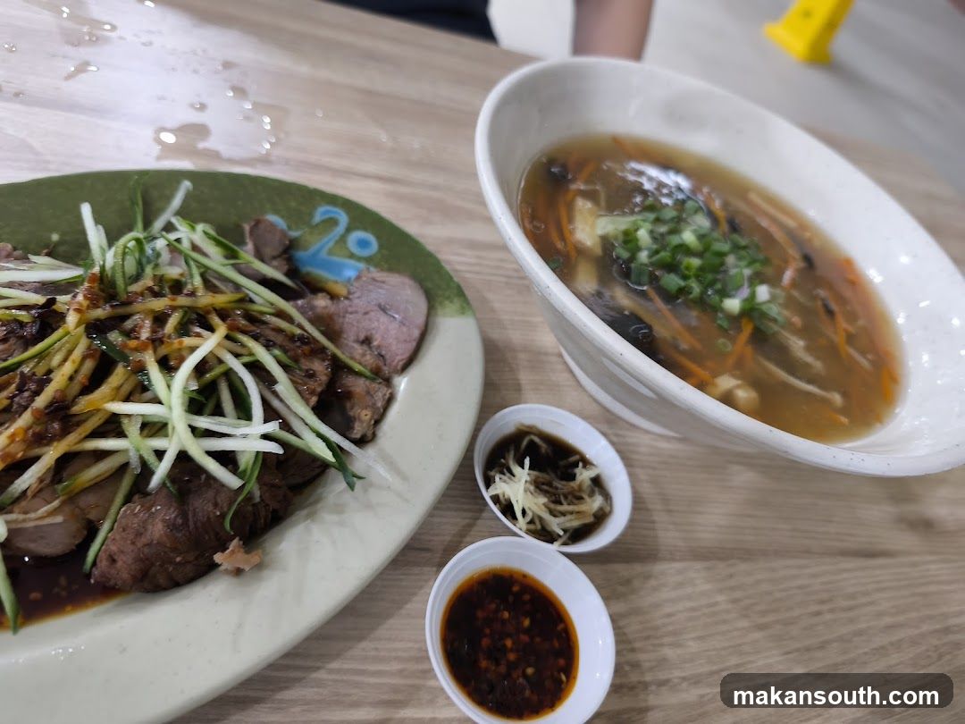Dish with sliced meat and soup
