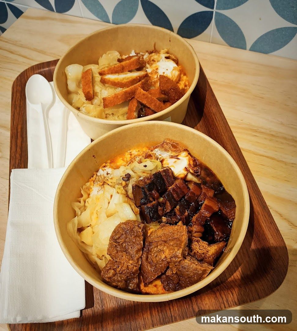 Bowl of food on wooden tray