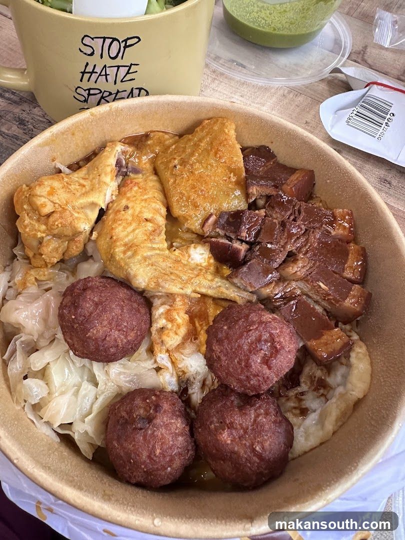 Bowl of Meatball Rice with Tofu and Braised Pork