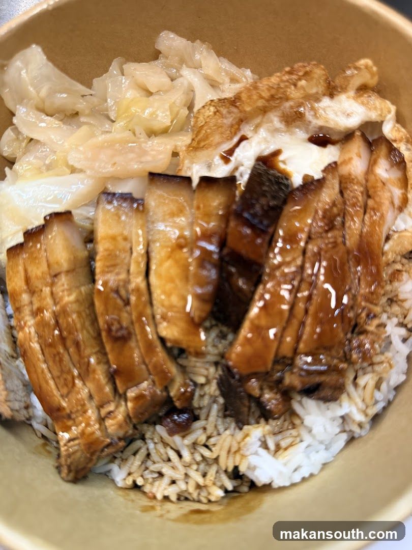Sliced Meat Rice Bowl with Cabbage and Egg