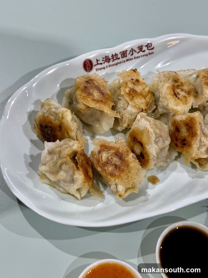 Pan-fried dumplings on a plate