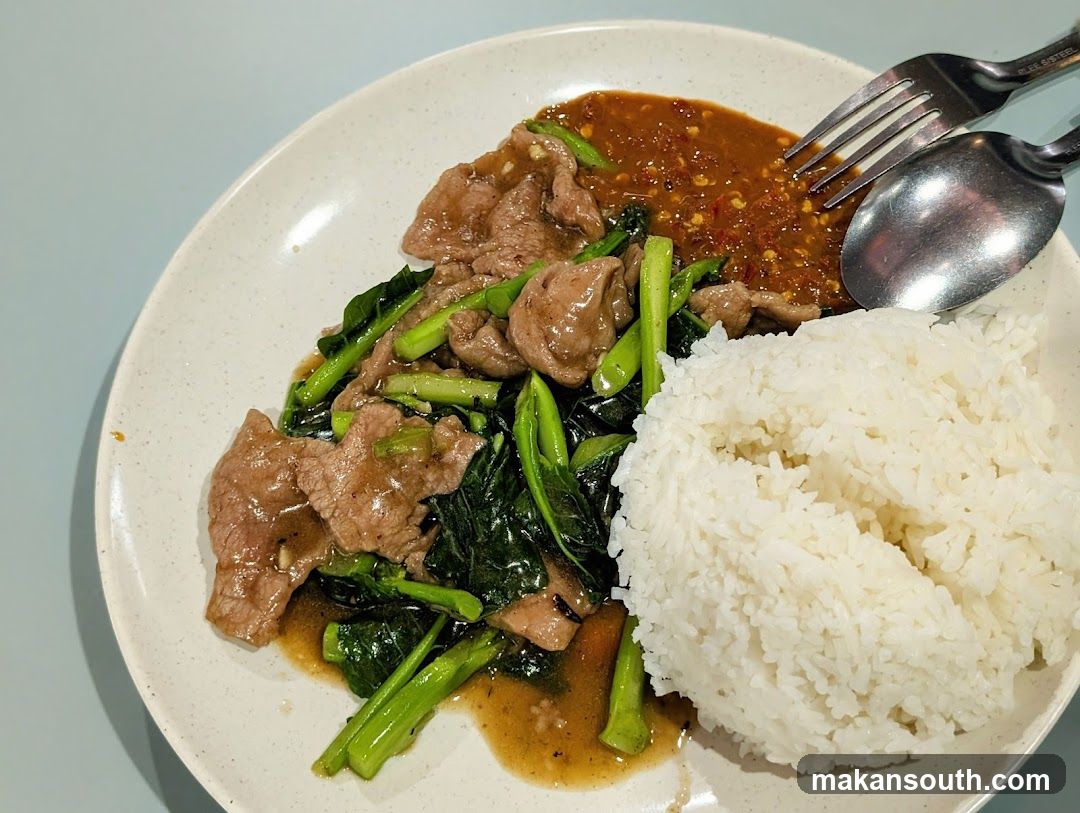 Plate of Stir-fried Meat and Greens with Rice