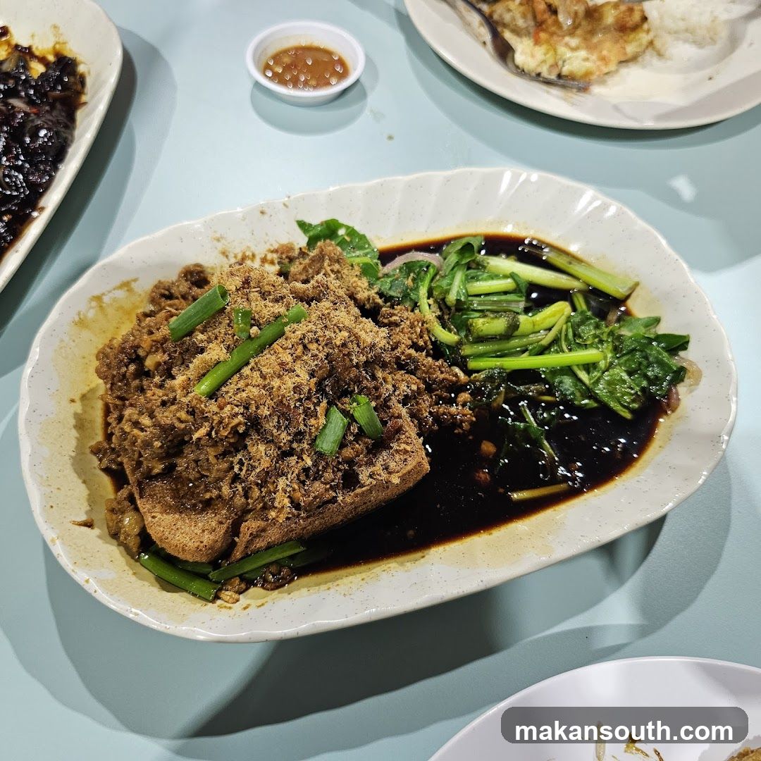 Dish with minced meat and greens