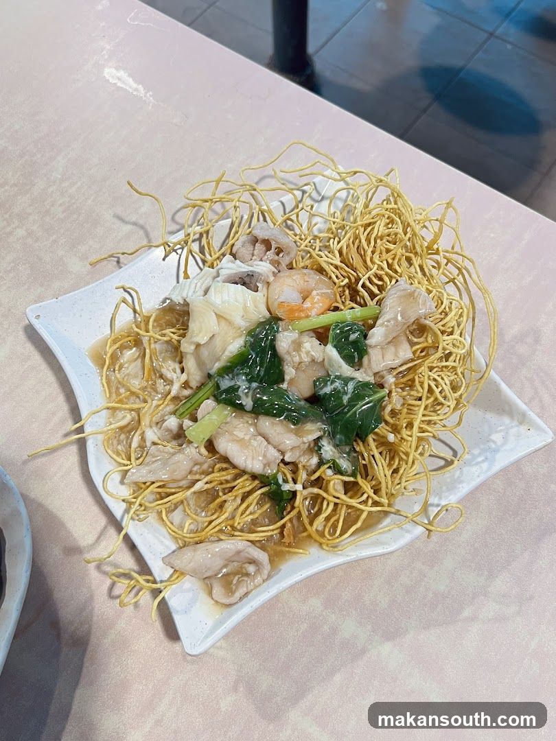 Fried Noodle Dish with Shrimp and Greens
