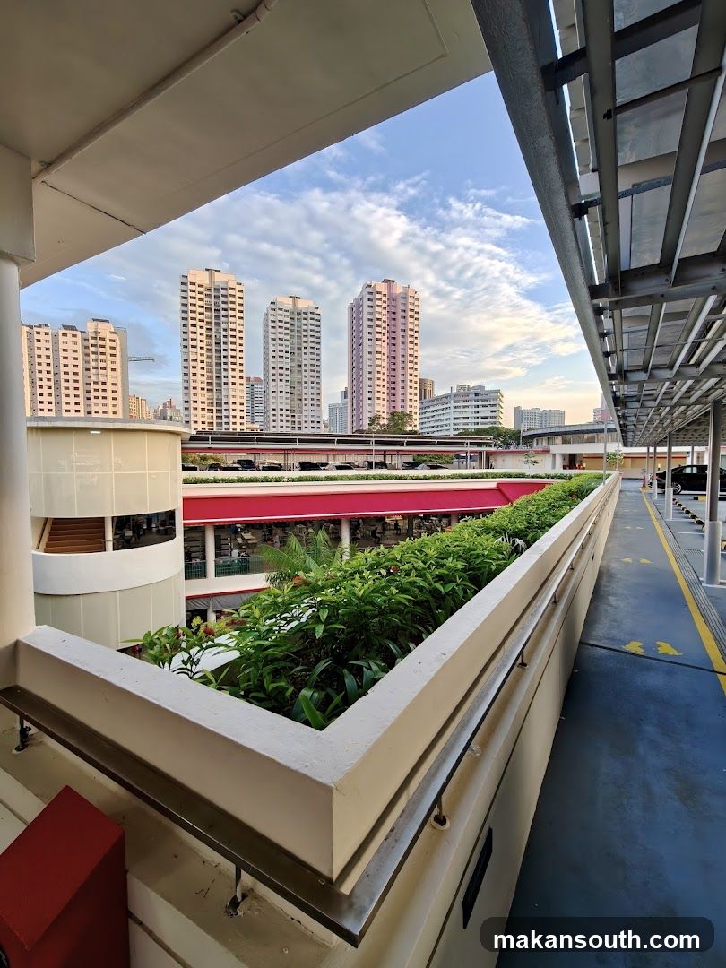 Outdoor walkway with city view