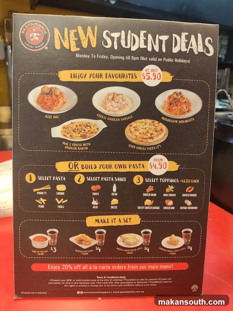 New Student Deals Menu