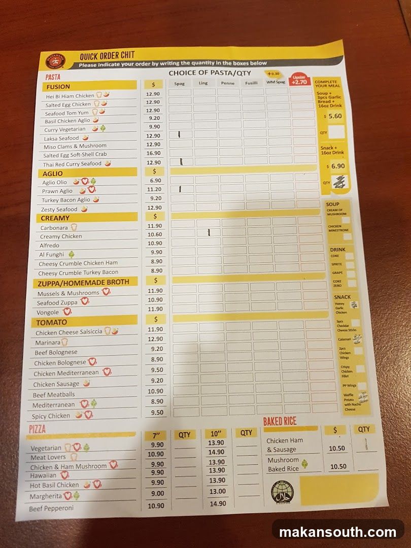 Italian Restaurant Menu