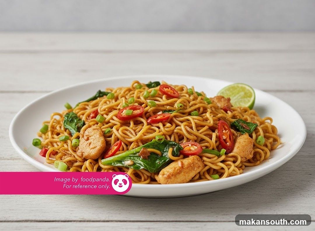 Stir-fried noodles with chicken and vegetables