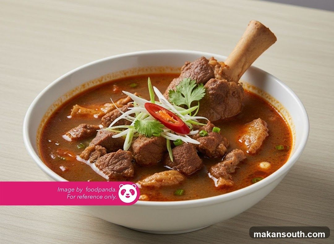 Bowl of Spicy Meat Soup with Bone and Garnish