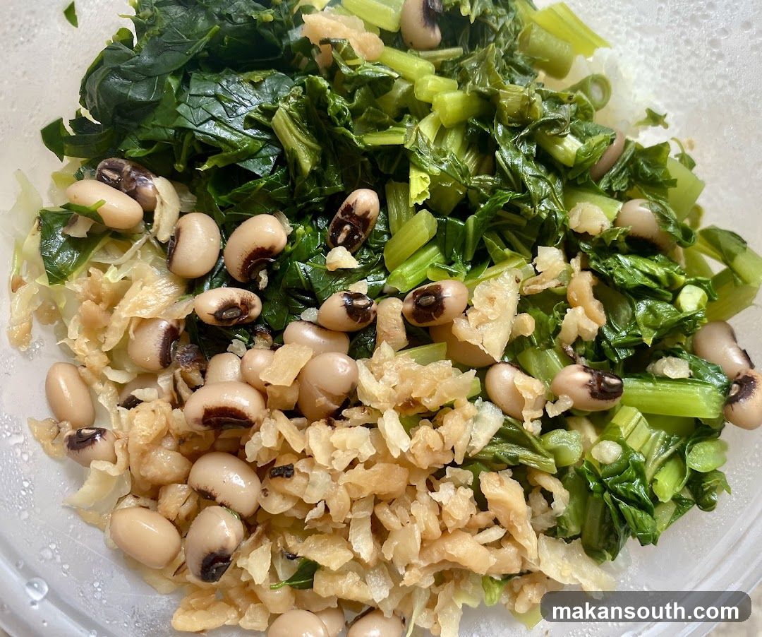 Stir-fried Greens and Black-eyed Peas with Garlic