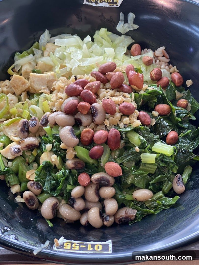 Bowl of mixed beans and greens