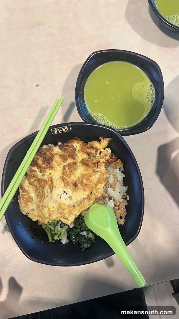 Food Bowl with Omelette and Green Drink