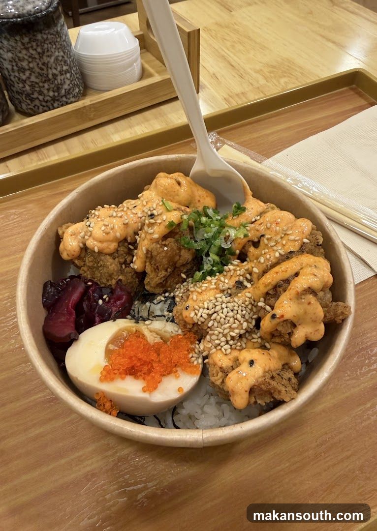Fried Chicken Rice Bowl with Sauce and Egg