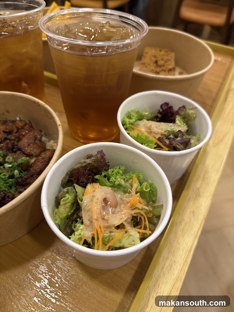 Food Tray with Drinks and Salads