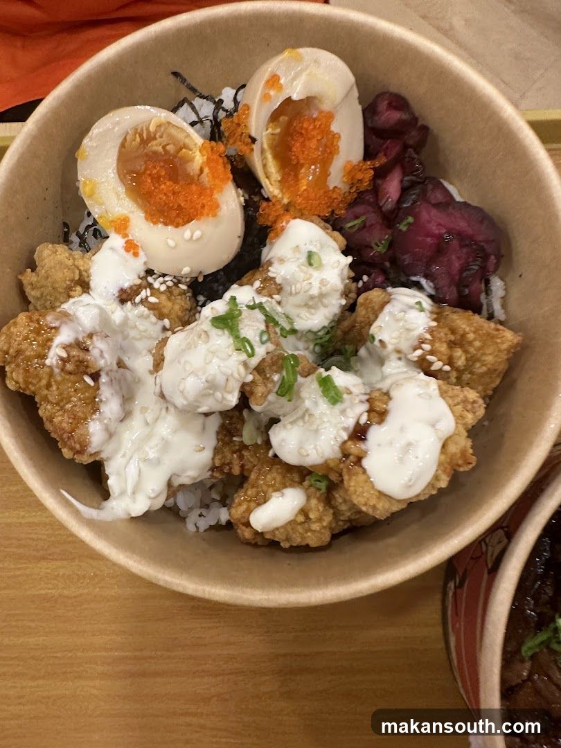 Fried Chicken Rice Bowl with Egg and Toppings