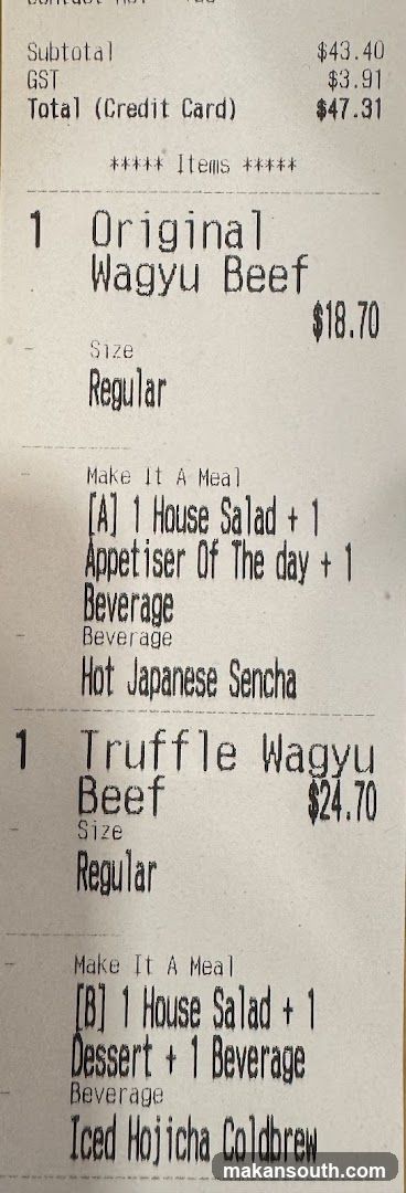 Receipt of Wagyu Beef Order