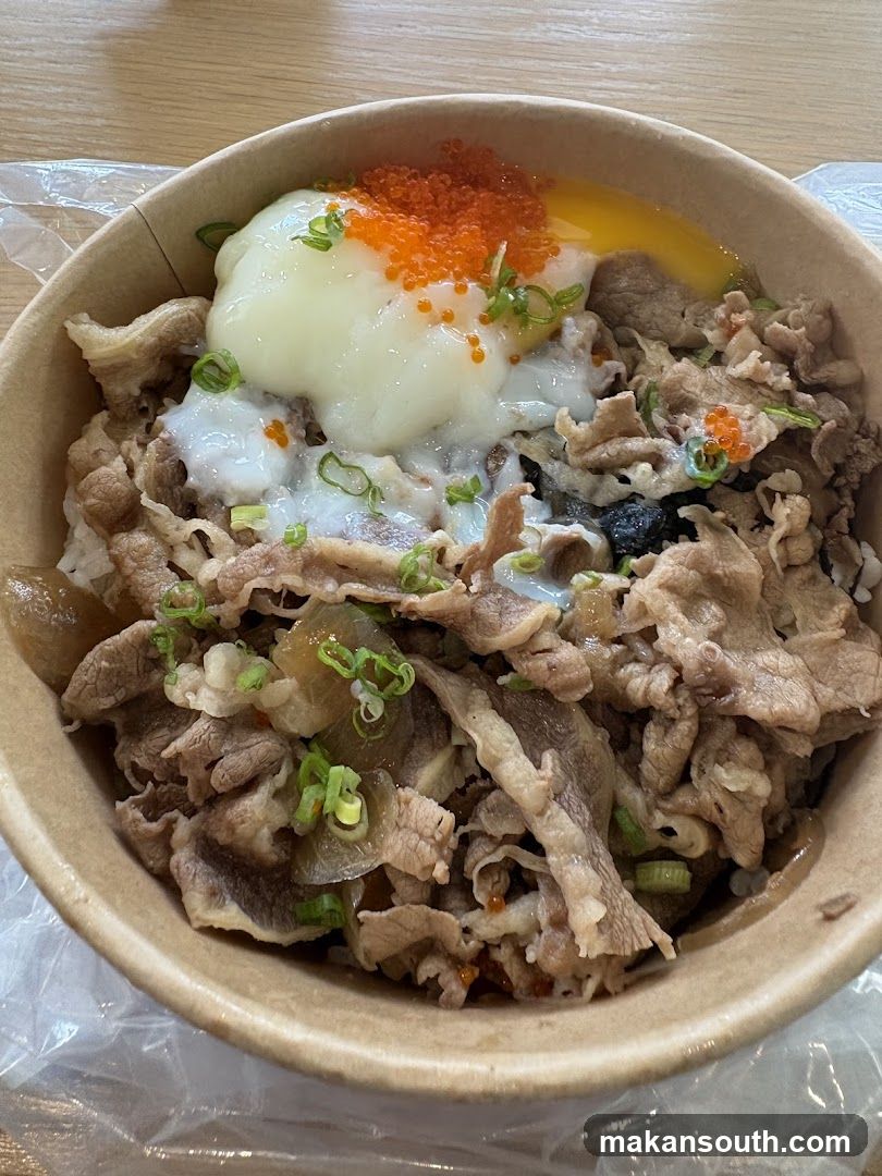 Bowl of Beef Rice with Egg and Toppings