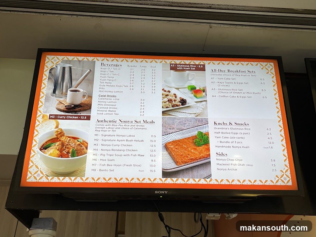 Nonya Set Meals Menu Board