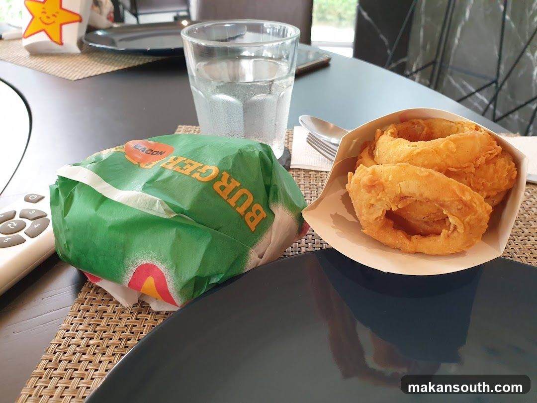 Burger and Onion Rings Meal