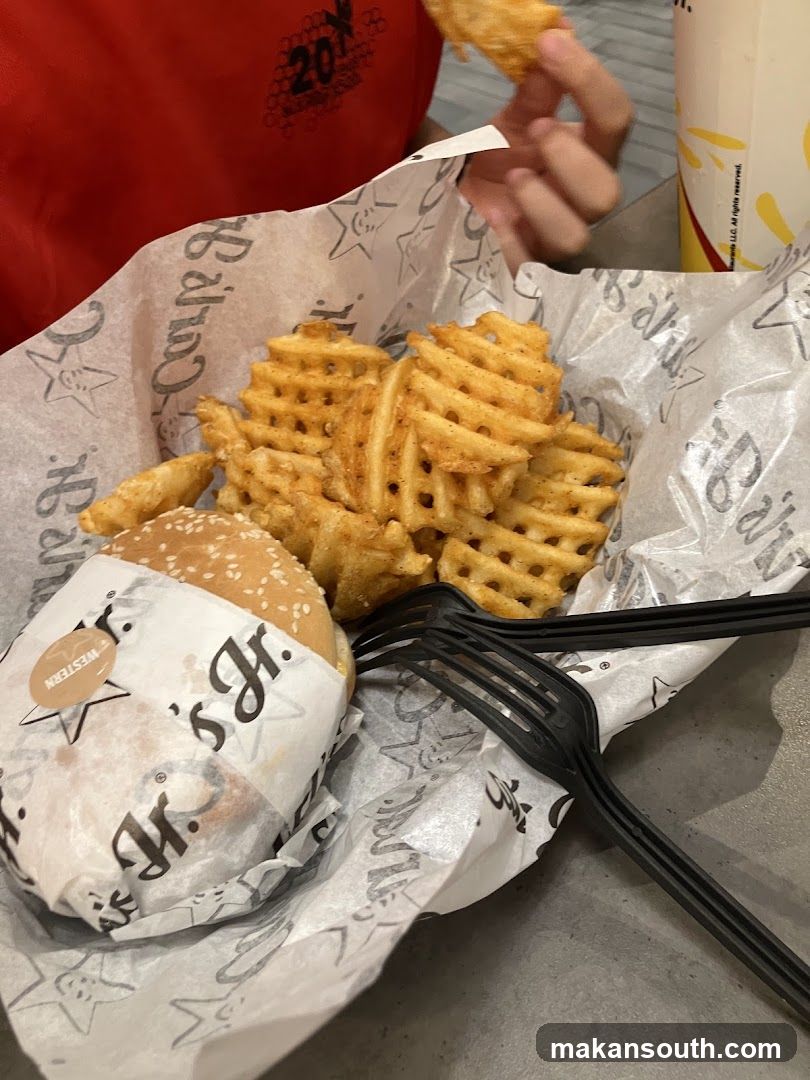 Fast Food Meal with Waffle Fries and Burger