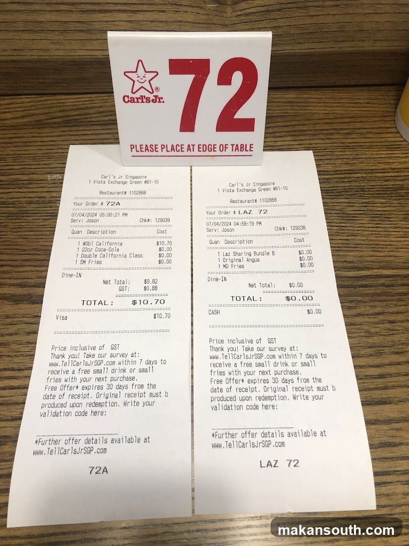 Carls Jr Receipts