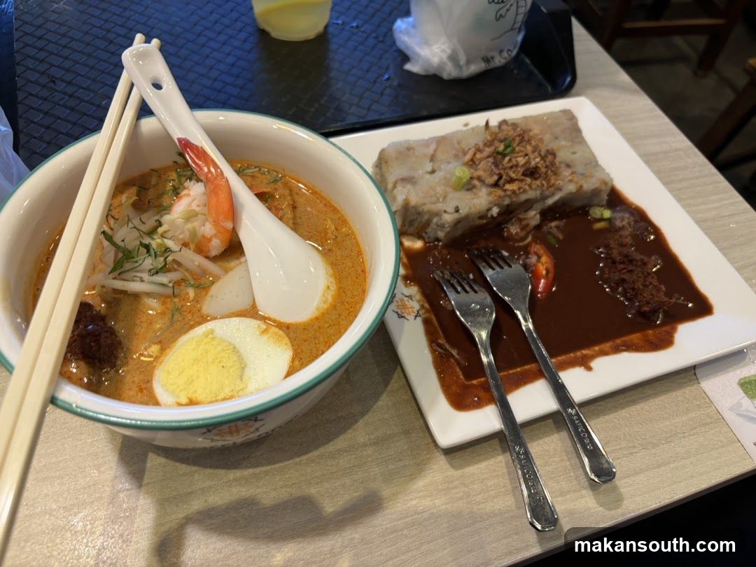 Lunch Meal with Curry Noodles and Grilled Fish
