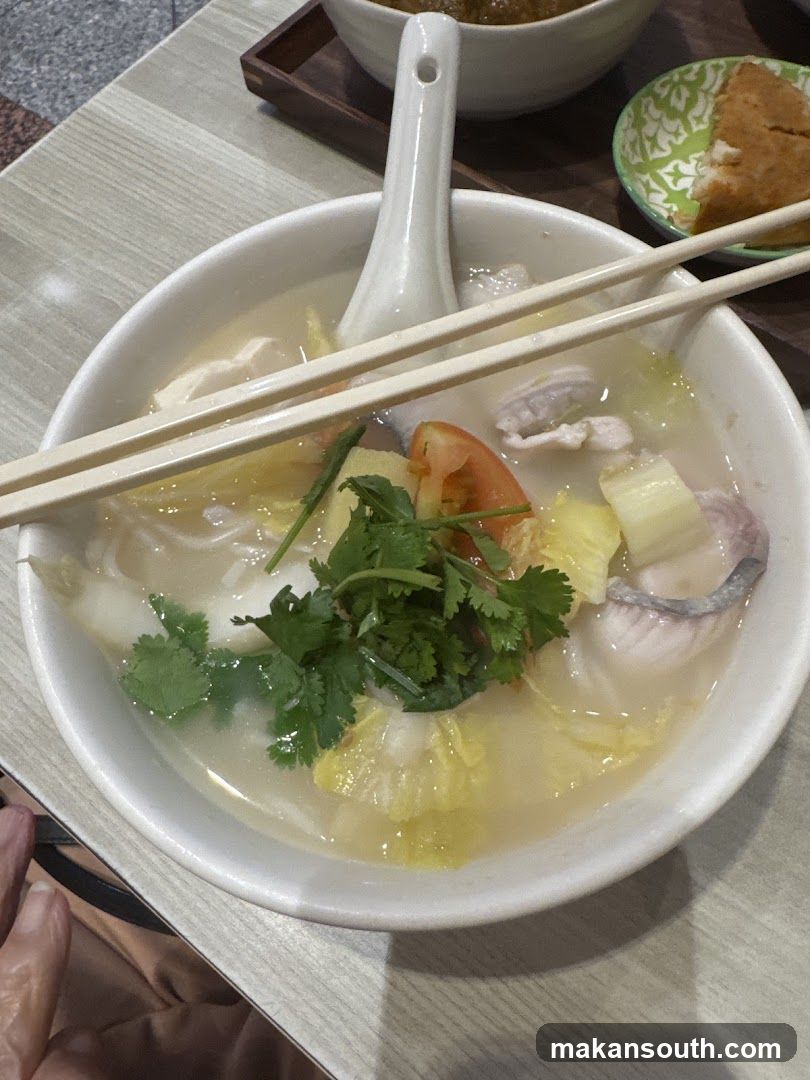 Bowl of Soup with Noodles and Garnish