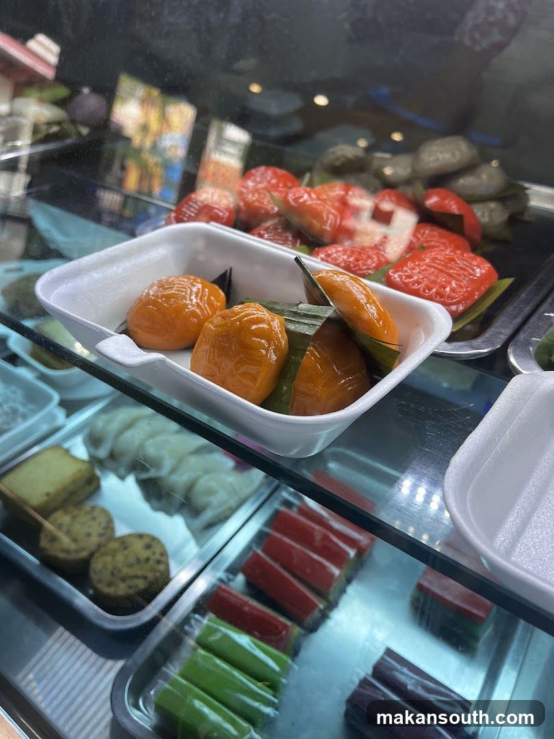 Assortment of colorful sweets in a display case