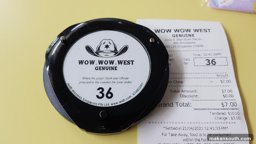 WOW WOW WEST Genuine Pinger and Receipt