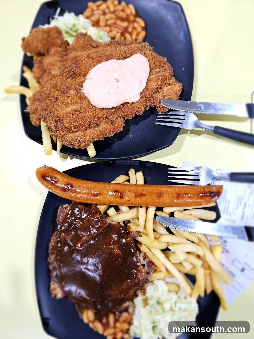 Food Plates with Fried Meat and Fries