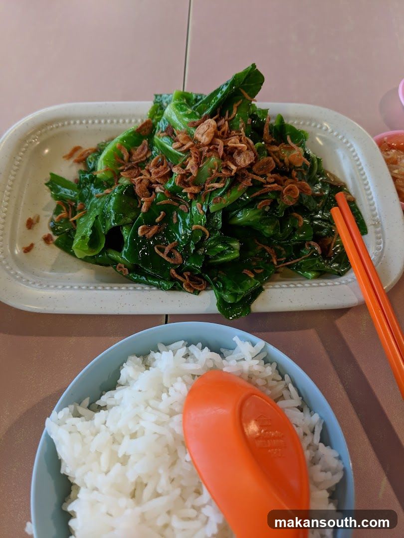 Stir-fried greens with rice