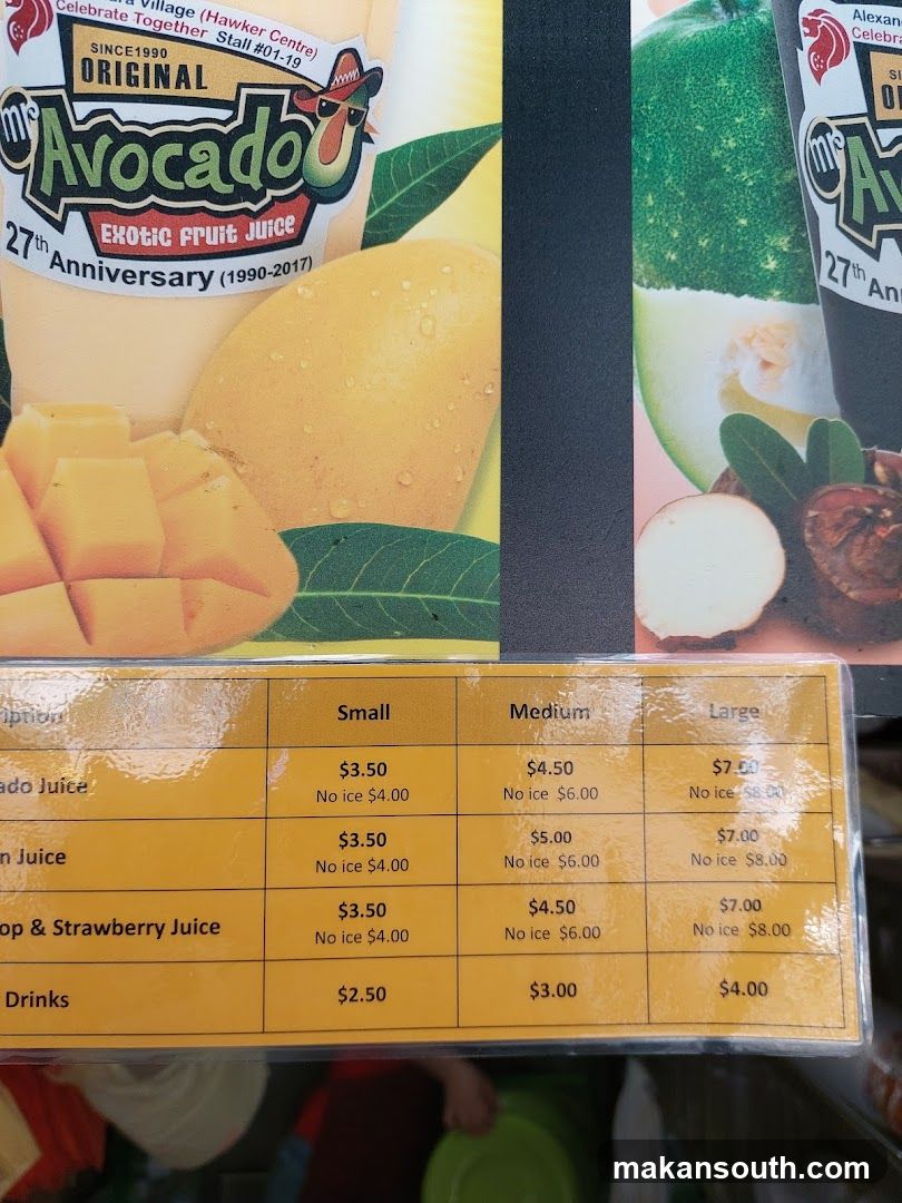 Avocado Juice Price List