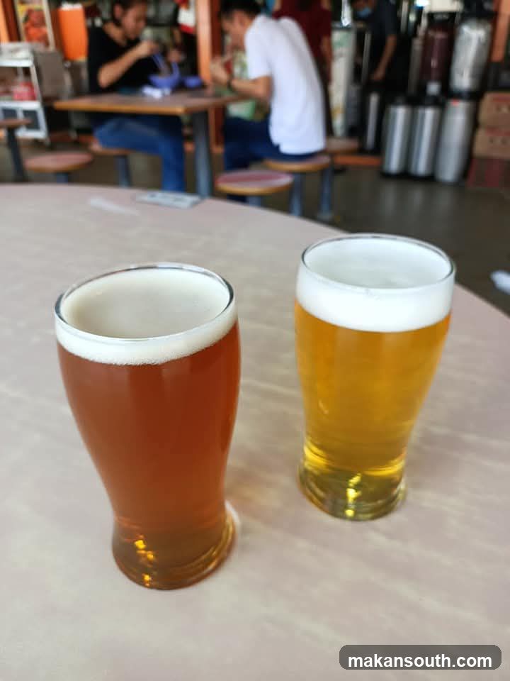 Beer glasses on a table in a casual dining area
