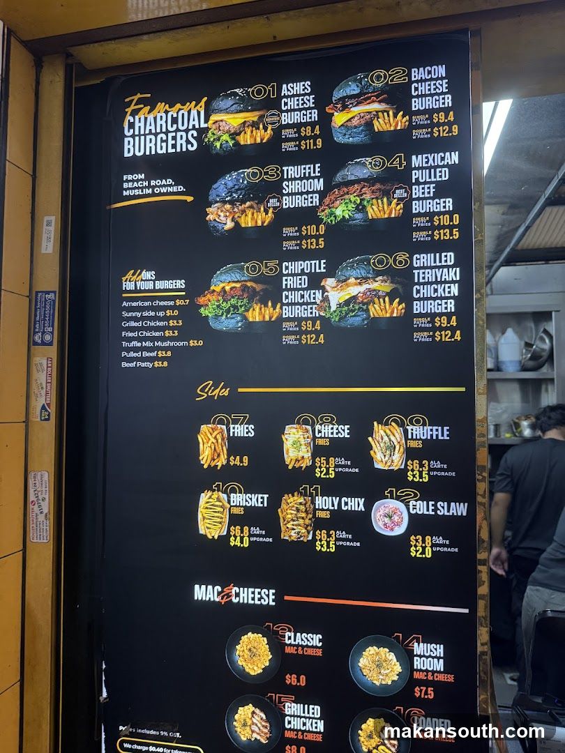 Famous Charcoal Burgers Menu Board