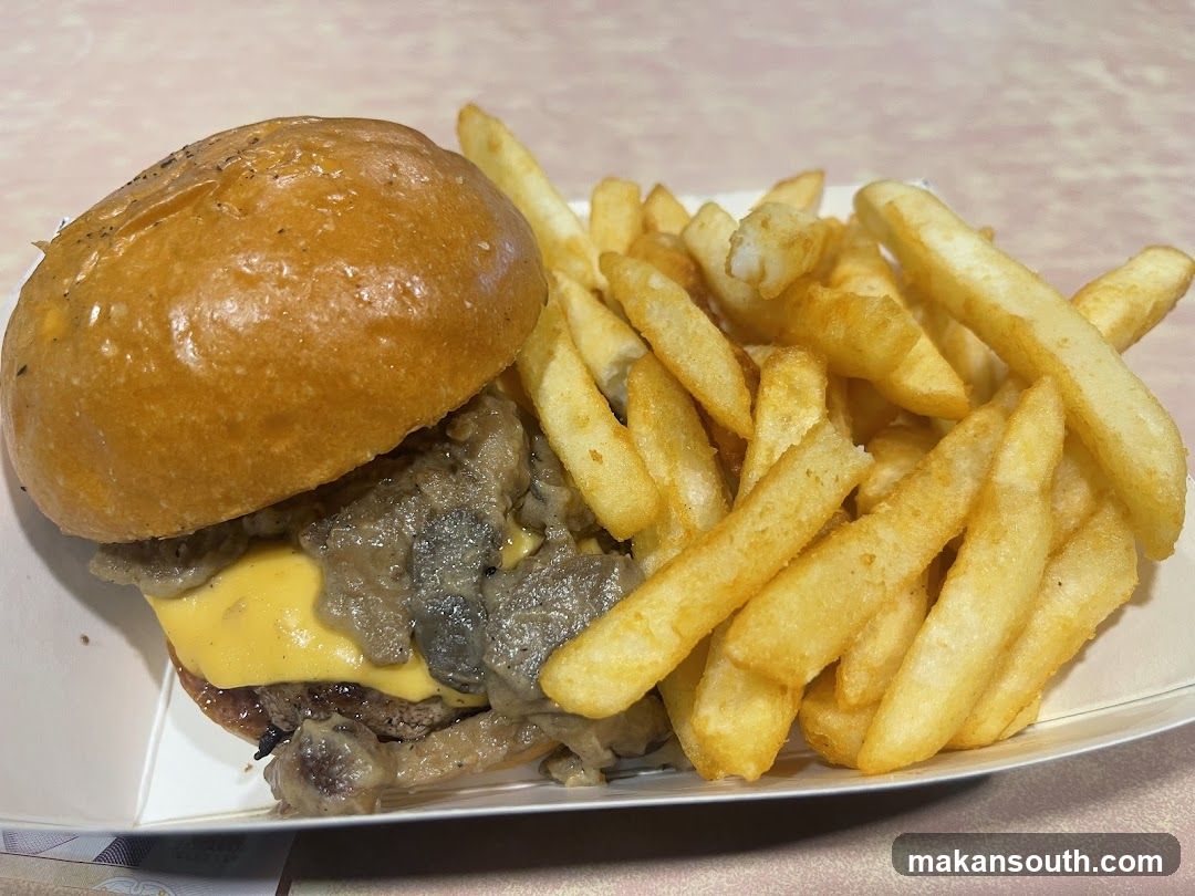 Cheeseburger with Mushrooms and Fries