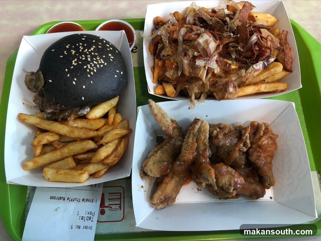 Food Tray with Burgers, Fries, Wings and Slaw