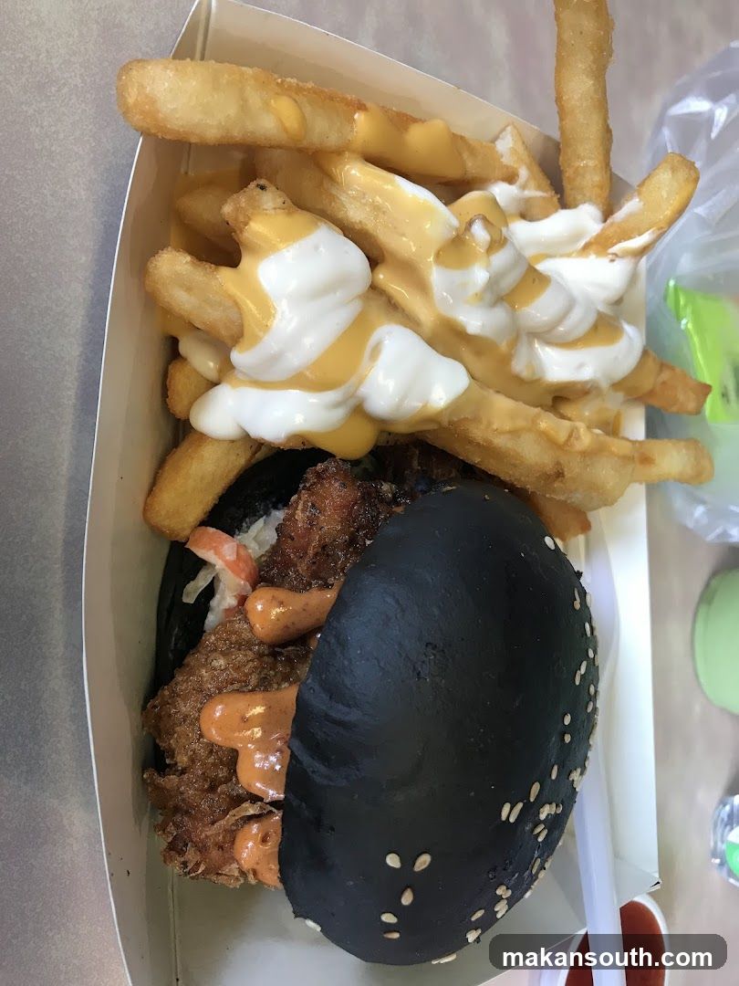 Black Burger and Loaded Fries