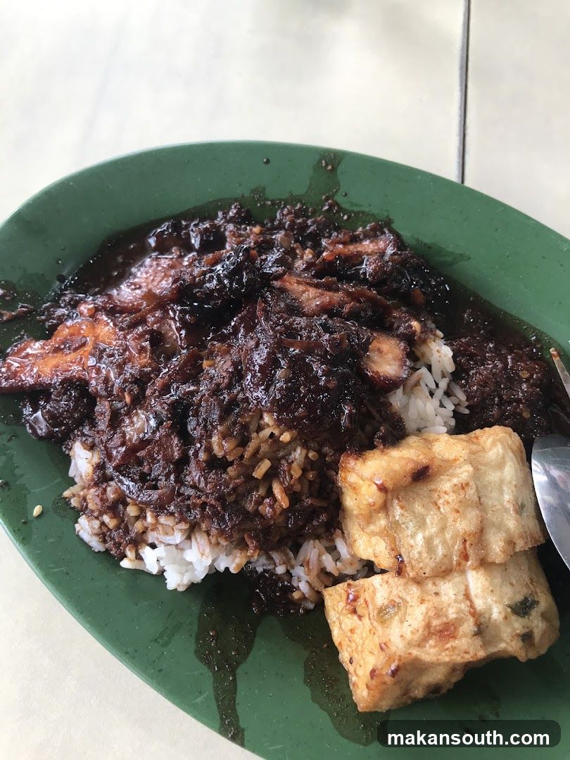 Plate of Food with Dark Sauce and Fried Tofu