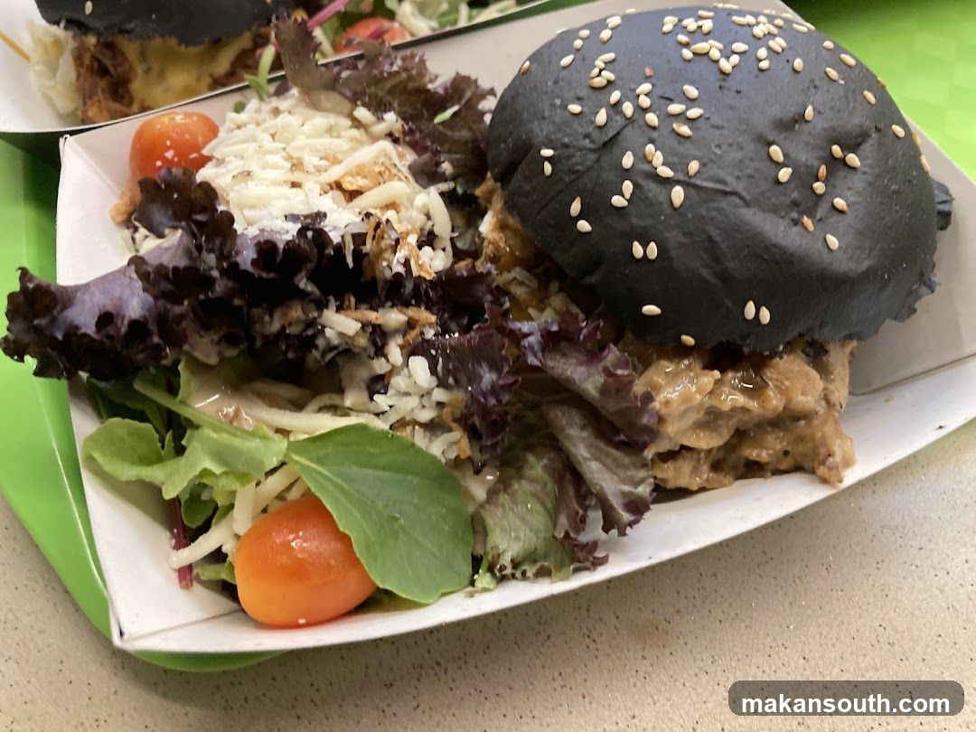 Black Burger with Salad