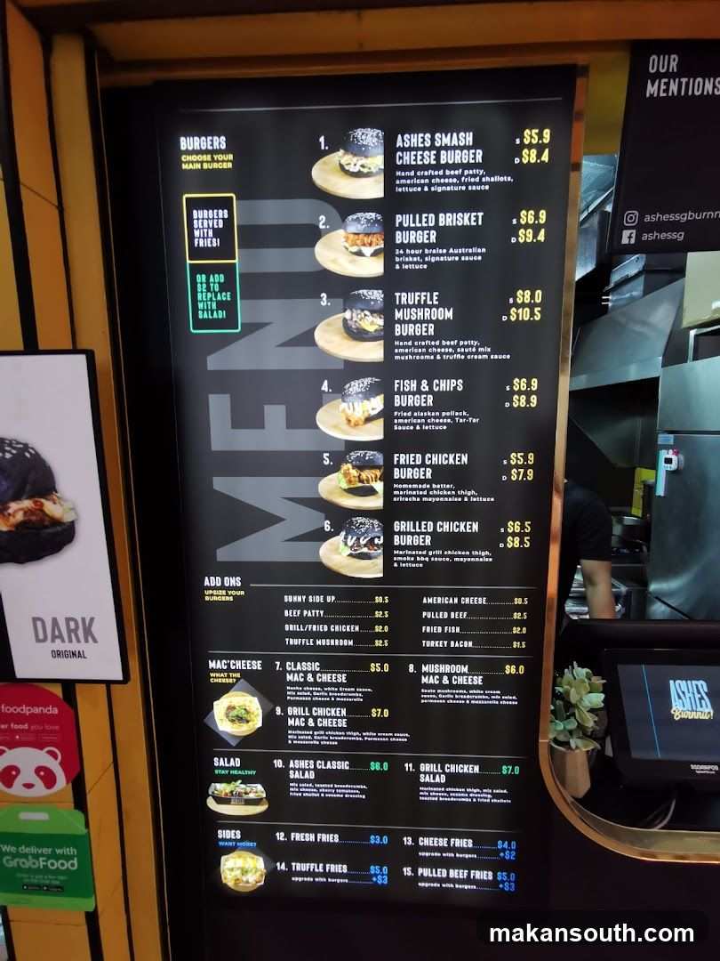 Ashes Smash Burger Menu Board