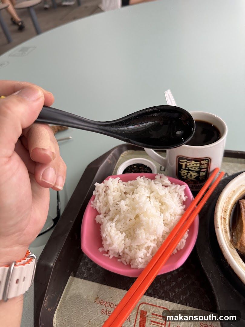 Food Tray with Rice and Soy Sauce
