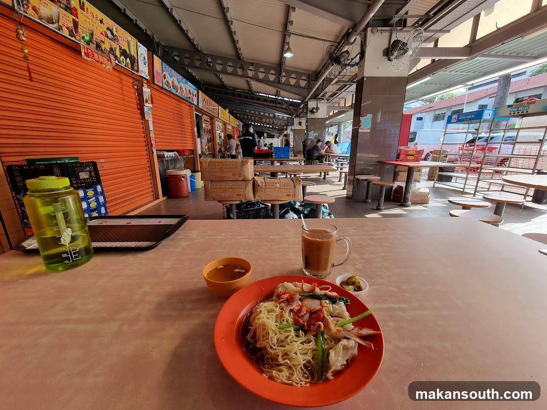 Food stall interior with noodles and coffee