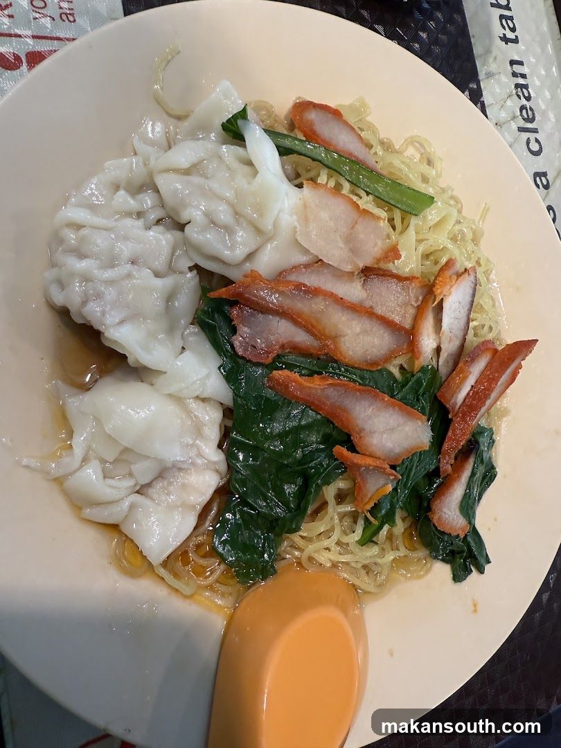 Wonton Noodle Dish with Roast Pork and Greens