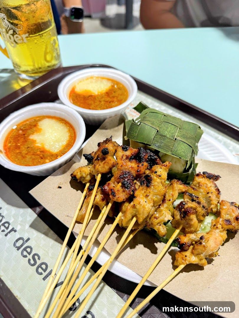 Grilled Satay Skewers with Sauces and Beer