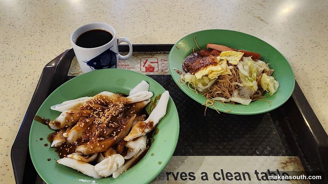 Food served on a tray at a food stall