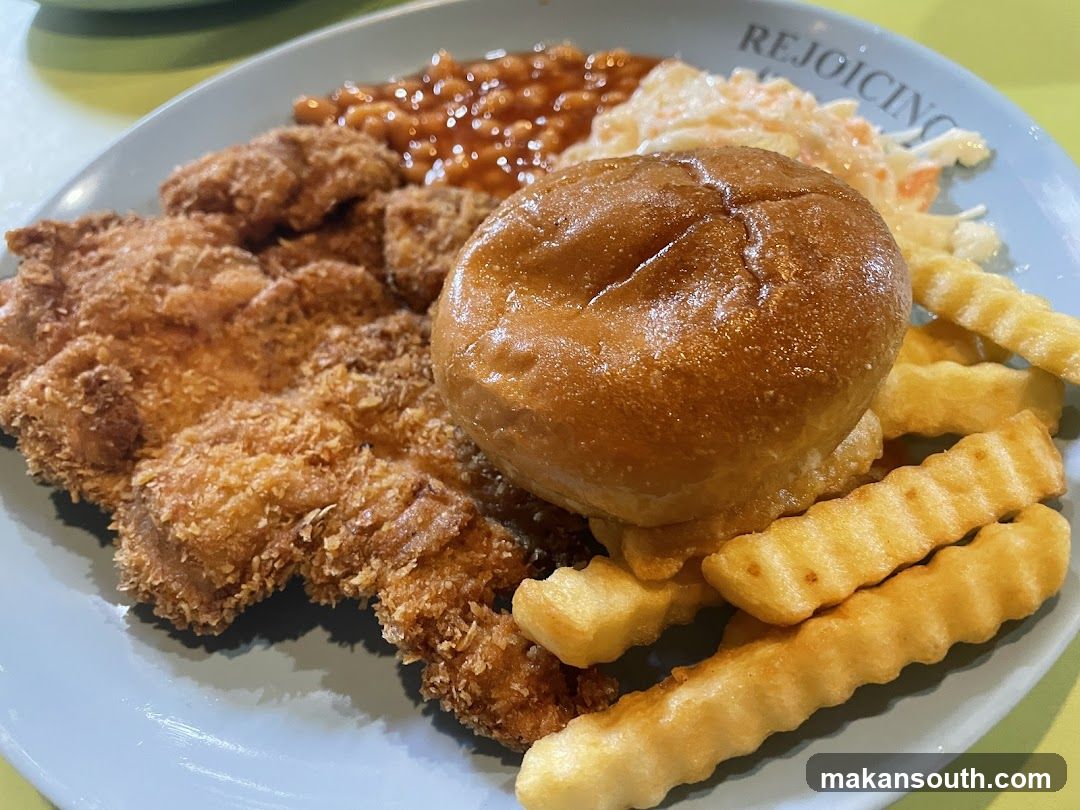 Fried Chicken Meal with Fries and Baked Beans