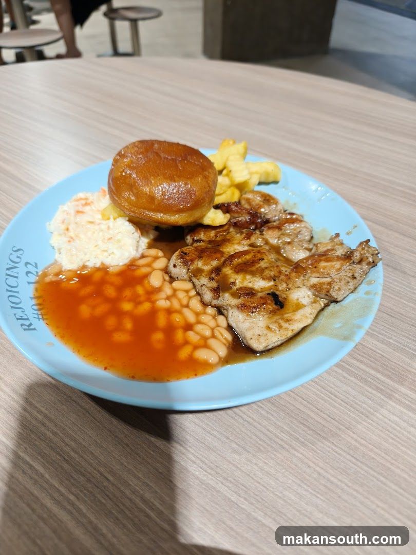 Plate of Food with Baked Beans and Chicken