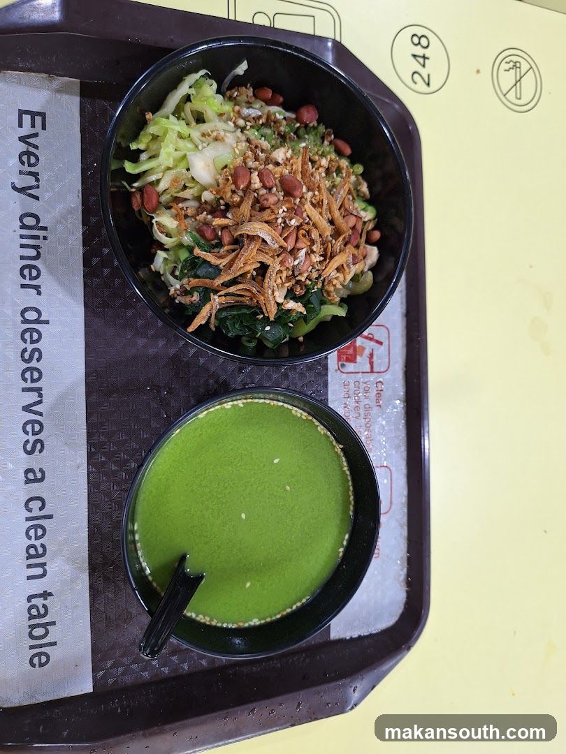 Food Tray with Green Soup and Salad Bowl